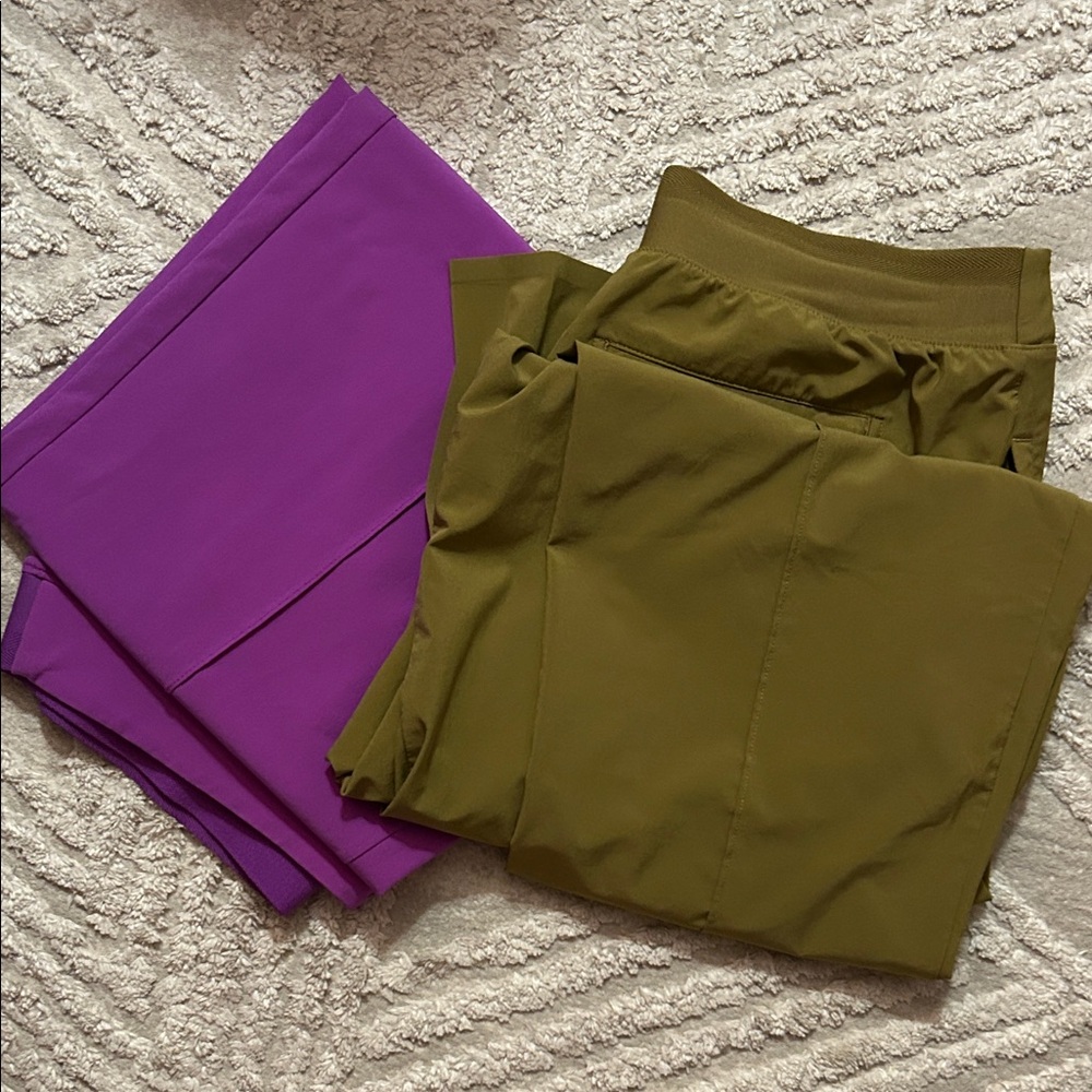 Athleta Purple and Olive Straight Leg Pants Stretch with Pockets NEW